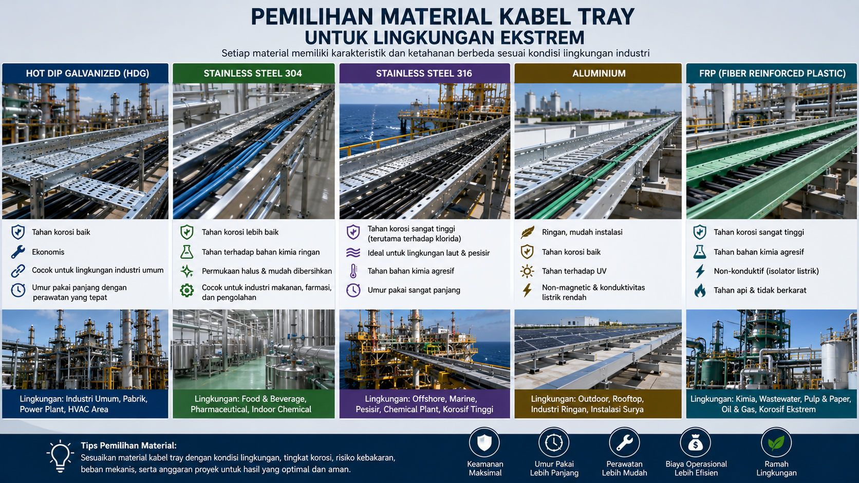 Pemilihan Material Kabel Tray untuk Lingkungan Ekstrem