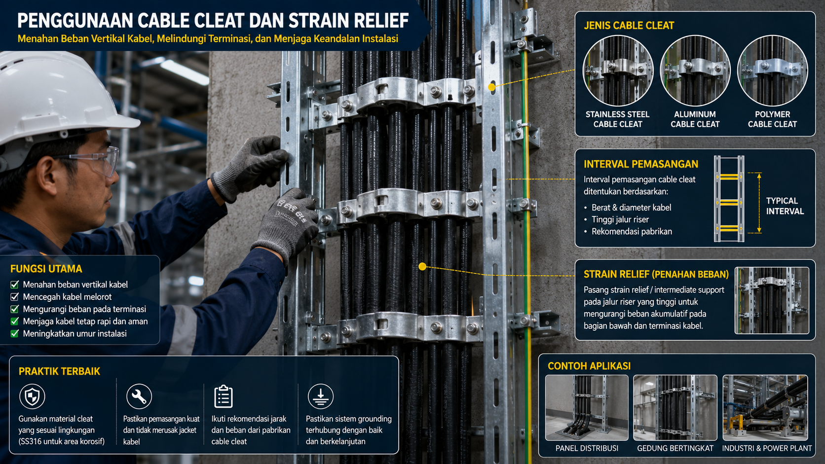 Penggunaan Cable Cleat dan Strain Relief