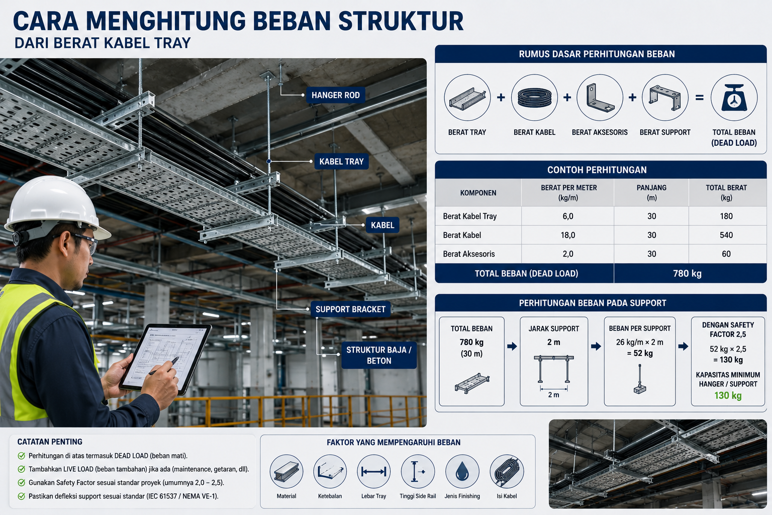 Cara Menghitung Beban Struktur dari Berat Kabel Tray