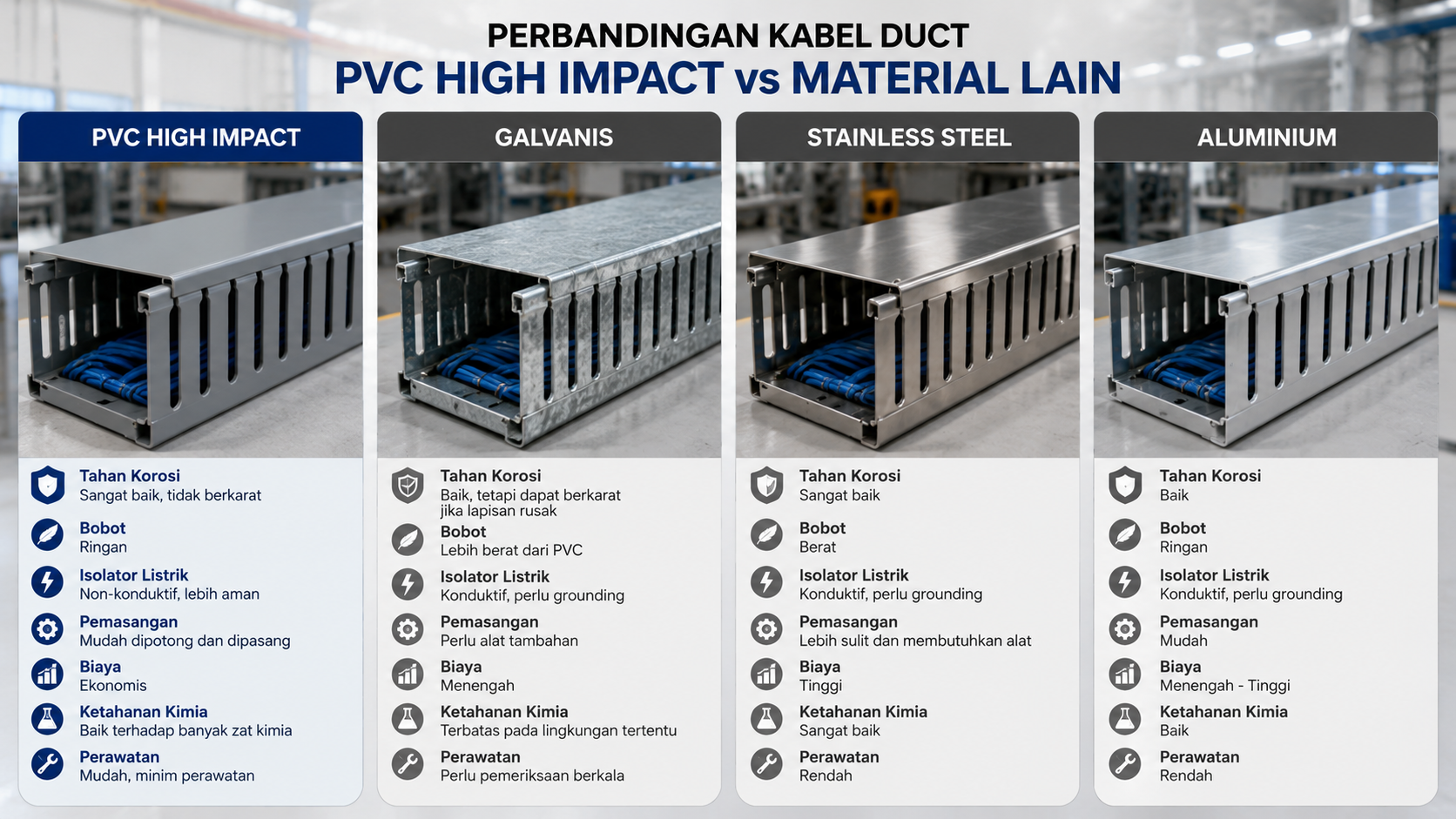 Perbandingan Kabel Duct PVC High Impact dengan Material Lain