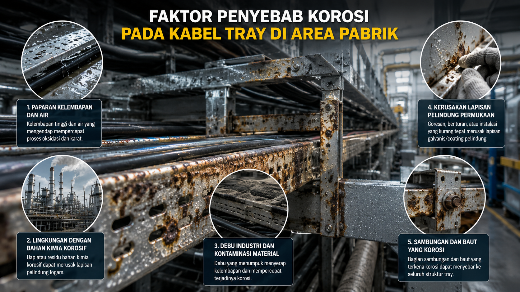 Faktor Penyebab Korosi pada Kabel Tray di Area Pabrik
