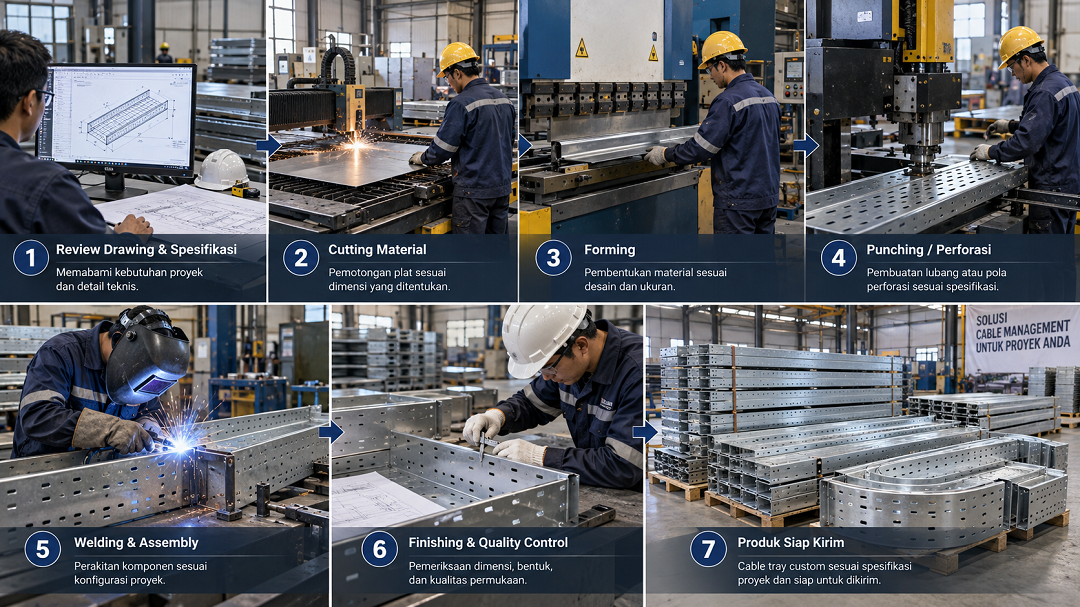 Proses Pembuatan Cable Tray Custom di Bengkel Fabrikasi